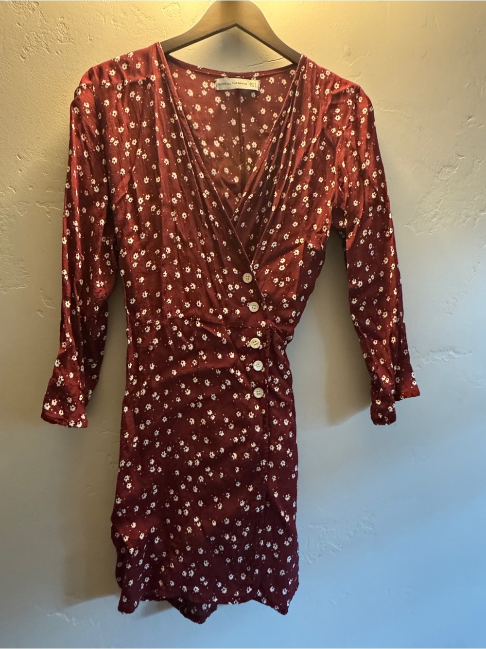 Faithful the Brand Burgundy Floral Wrap Dress with Button Detail